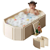 FunTankie collapsible toddler bath tub folded for travel and storage.