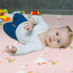 Funtery 43x43 inch playmat offers ample crawling and exploration space.