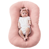 FUNUPUP muslin baby lounger cover on Snuggle Me Lounger for a snug, breathable fit