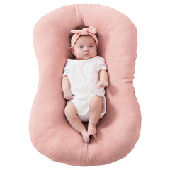 FUNUPUP muslin baby lounger cover on Snuggle Me Lounger for a snug, breathable fit