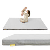 Funyoo 71x59 padded baby play mat laid flat for spacious floor play.