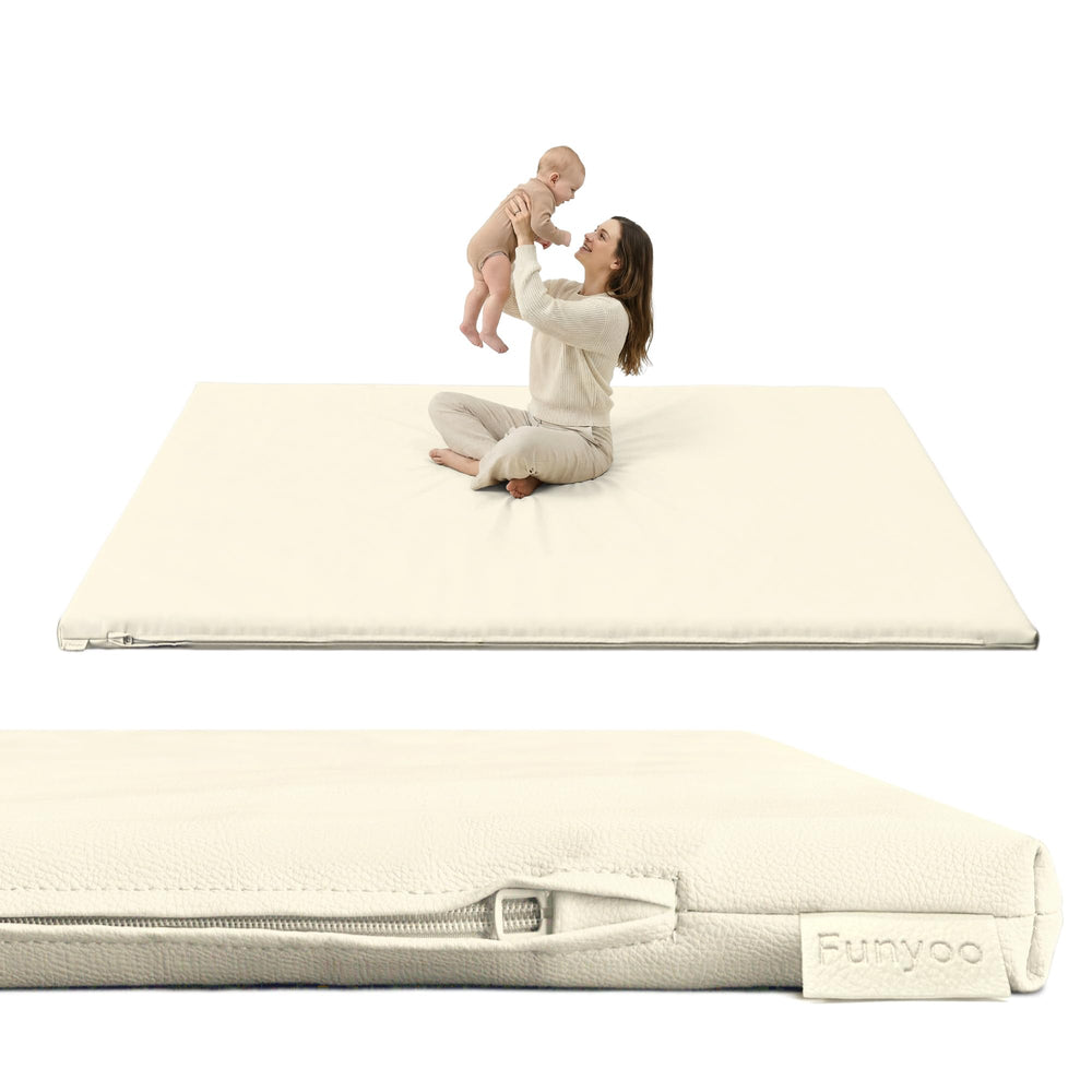Funyoo padded play mat on the floor supports safe crawling.