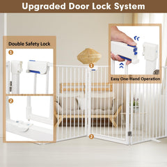 Foldable Furggis dog fence configured to fit cramped spaces