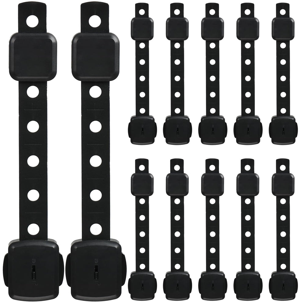 Fursafe&Q cabinet lock with adhesive straps for drill-free cabinet security.