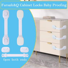 FursafeQ cabinet lock mounted on cupboard demonstrates childproofing in action