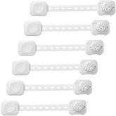 Fursafe&Q child safety locks with adhesive straps securing cabinets and drawers.