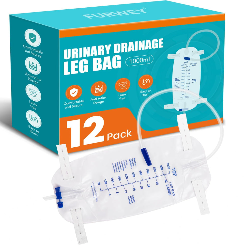 FURWEY 12-pack 1000ml catheter bags ready for single-use hygiene.