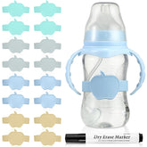 Fuutreo elastic silicone bottle labels for daycare use, secure and reusable.
