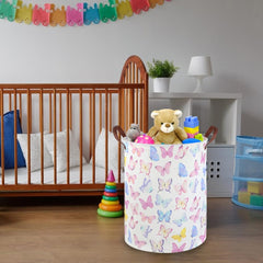 FXOCSHE Butterfly Laundry Basket features sturdy handles for portability.