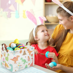 FXOCSHE Dinosaur Basket opened lid demonstrates easy access to clothing and plush toys.