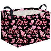 FXOCSHE rectangular black heart storage basket with pink handle for chic organization.
