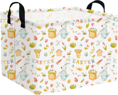 FXOCSHE rectangular Easter basket front view shows durable canvas and sturdy handles for toy storage.
