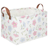 FXOCSHE rectangular flower basket with blue flowers, keeps kids’ toys neatly organized.