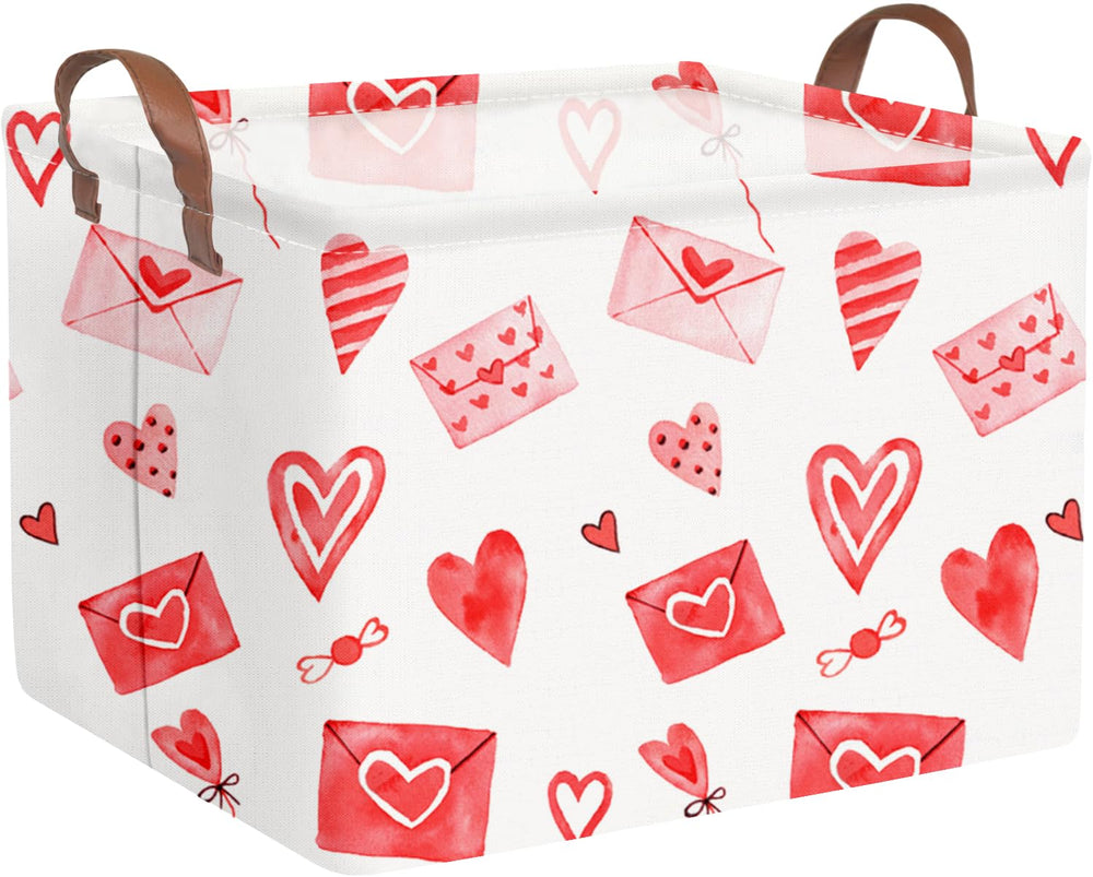 FXOCSHE Valentines pink heart basket closed for versatile storage in any room.