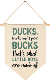 FYSIA duck hunting nursery decor canvas banner hangs easily in a nursery