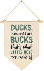 FYSIA duck hunting nursery decor canvas banner hangs easily in a nursery