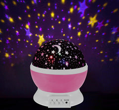 Gabba Goods Starry Night Projector moon and stars lighting the room for bedtime stories