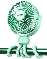 Gaiatop mini stroller fan close-up showing safe 5.6 mm gaps for tiny fingers.