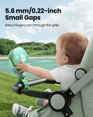 Gaiatop mini stroller fan in use on a stroller delivering gentle airflow.