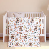 Ganeen Highland Cow comforter in view, soft and breathable for peaceful baby sleep.