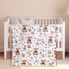 Ganeen Highland Cow comforter in view, soft and breathable for peaceful baby sleep.