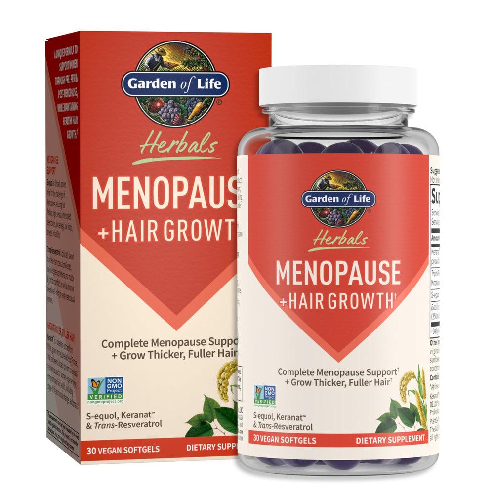 Garden of Life Herbals Menopause bottle for daily use and natural balance.