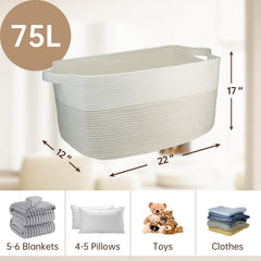 Garlephant 75L storage basket in living room to organize blankets and toys.