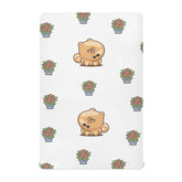 Gbjiemia Kawai Pomeranian crib sheet closeup shows soft, skin-friendly fabric.