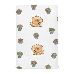 Gbjiemia Kawai Pomeranian crib sheet closeup shows soft, skin-friendly fabric.