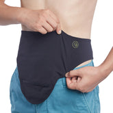GBmates Ostomy Belt front zipper for quick bag access and care.