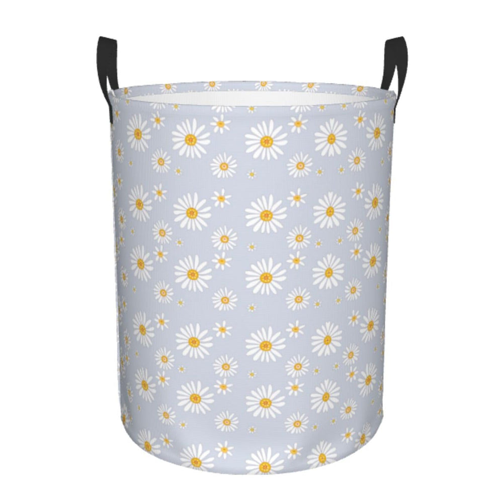 Gbuzozie Daisy Flowers round laundry hamper front view with spacious 62L capacity