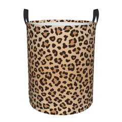 Gbuzozie leopard-print round laundry hamper with compact 38L capacity for everyday clothing.