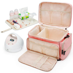 GDNasist bag interior with removable partition for flexible storage of pumps and bottles.