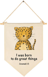 GEANHIL animal Christian nursery banner on cotton canvas adds warm focal point to baby's room