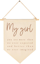 GEANHIL my girl sign crib banner showcases soft beige cotton canvas for nursery decor.