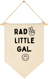 GEANHIL Rad Little Gal flag decor banner with smiley peace sign for nursery walls.