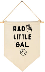 GEANHIL Rad Little Gal flag decor banner with smiley peace sign for nursery walls.