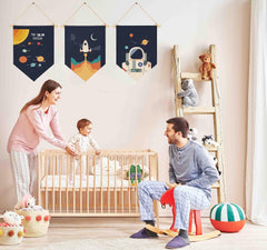GEANHIL Space Art Banner planet motif complements modern bedroom decor