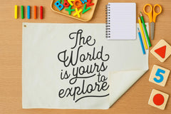 GEANHIL banner displays The World Is Yours to Explore in playroom for imaginative ambiance.