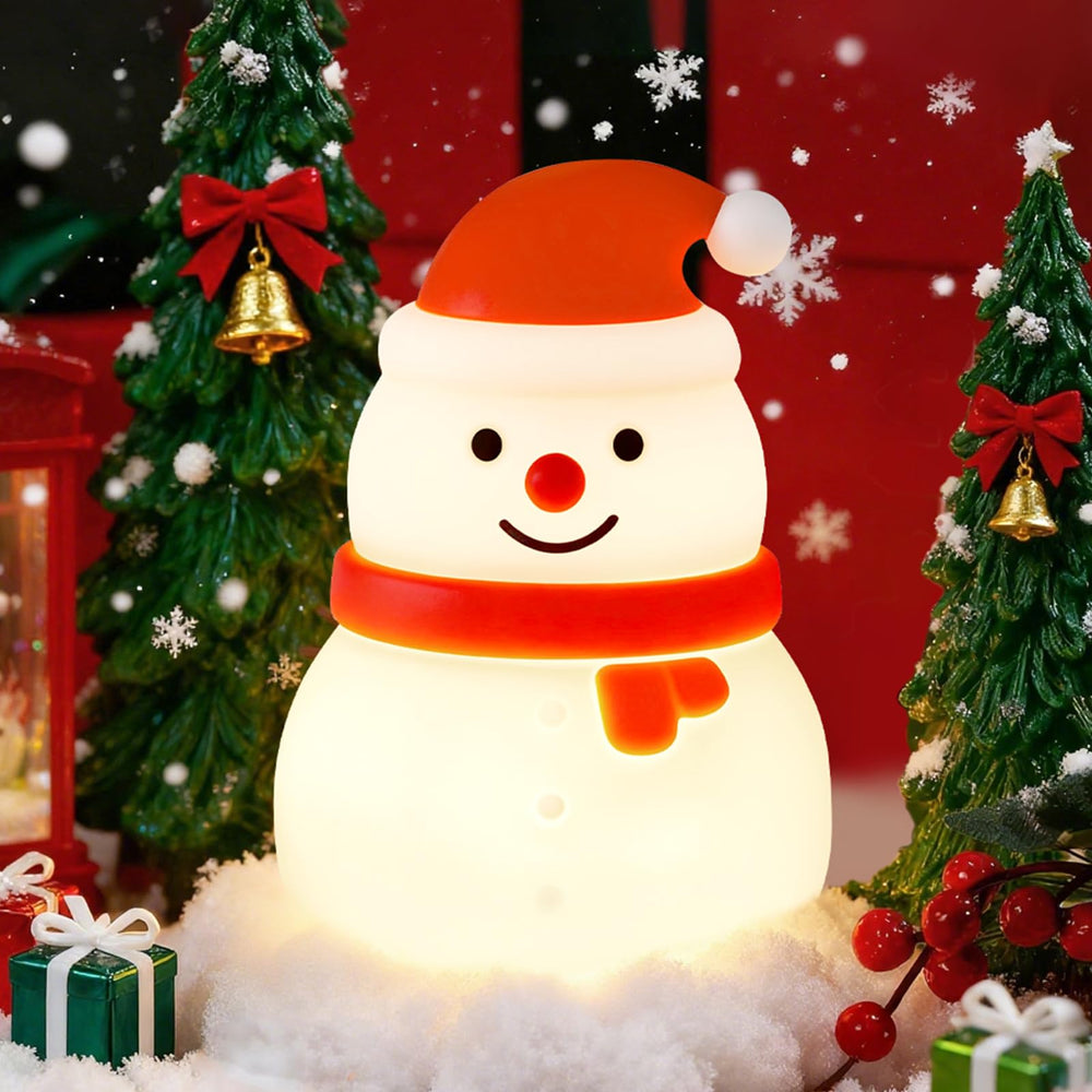 Gefaxi Squishy Christmas Snowman Night Light hanging on a tree with warm glow for cozy decor