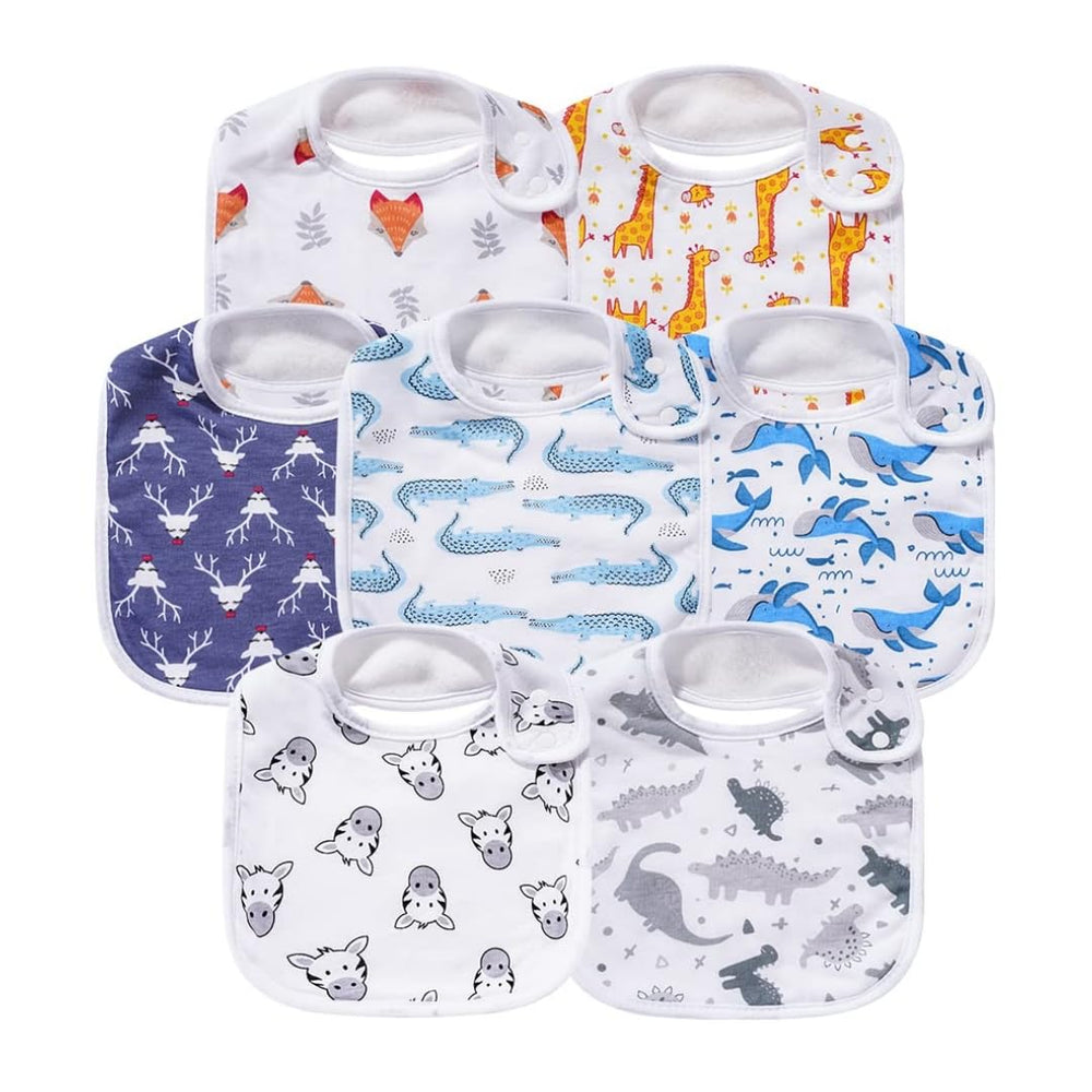 Gelisite baby bibs in soft cotton, multi-colored design, for comfortable drool absorption