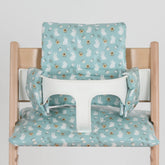 Gembebe waterproof cushion for Stokke Tripp Trapp, mint bunny closeup with stain protection.