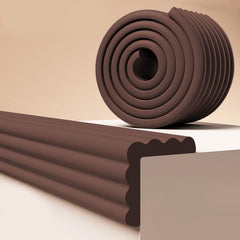 Generic baby edge and corner guard in brown foam, close-up for soft edge protection for toddlers.