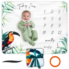 Generic baby milestone blanket with toucan for tropical themed monthly photos