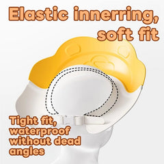 Generic Baby Shower Cap yellow waterproof seal demonstrates full forehead coverage