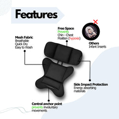 Generic head support with breathable mesh keeps newborn cool and comfortable.