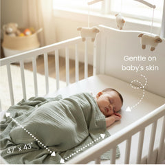 Generic Muslin Swaddle Blanket large 47 x 43 inches, ideal for swaddling and nursing.