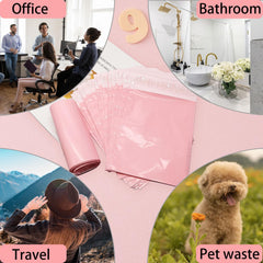 Generic period disposal bags pink 6.7x9.8 inch seal to prevent leaks.