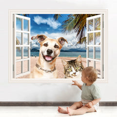 Generic wall sticker for playroom with dog-cat design adds vibrant decor.
