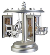 Generic Wind Up Carousel Frame rotates on a silver base showcasing the rotating photo display